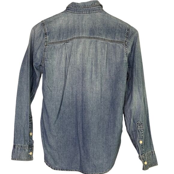 J. Crew Cotton Chambray Long Sleeve Denim Button Down Shirt Pockets 00 Blue - Picture 11 of 15